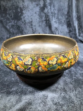 Antique 19th Century Indian Mughal Islamic gold inlay, painted Lacquer bowl