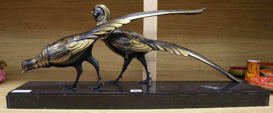  French Art Deco model of pheasants on marble plinth 