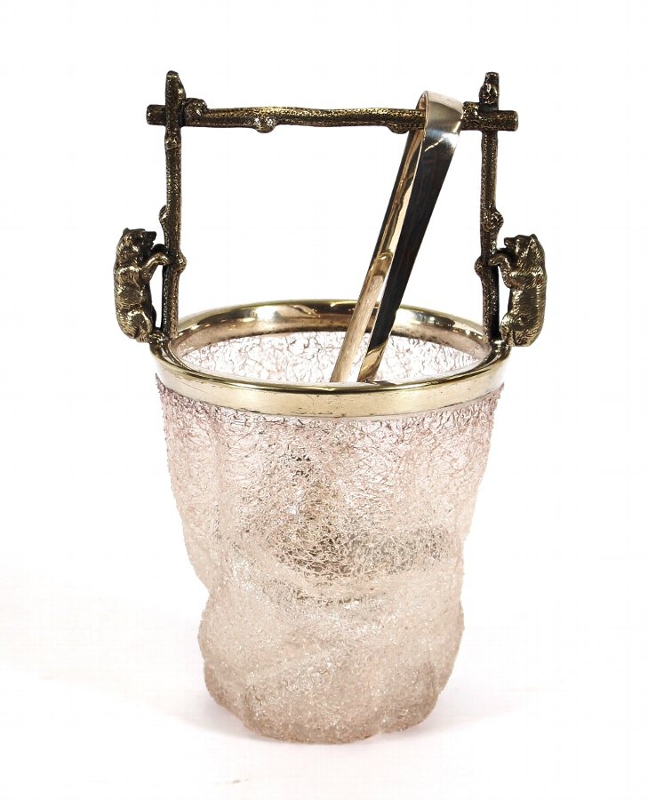 1920's frosted glass and electro plate mounted ice bucket