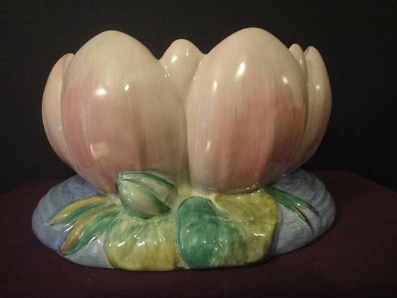 Clarice Cliff Art Deco in pink and green White Planter