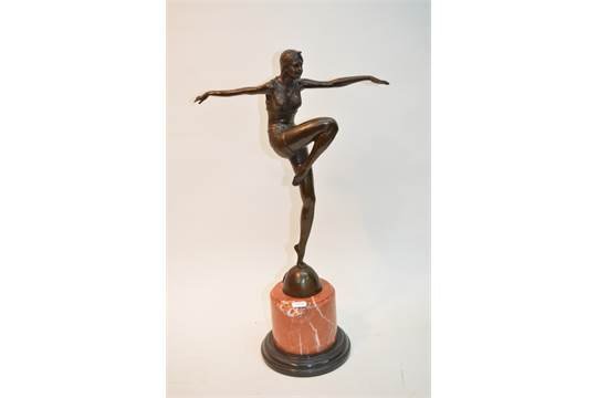  Art Deco style bronze of a dancing girl, mounted on marbled base 56cm