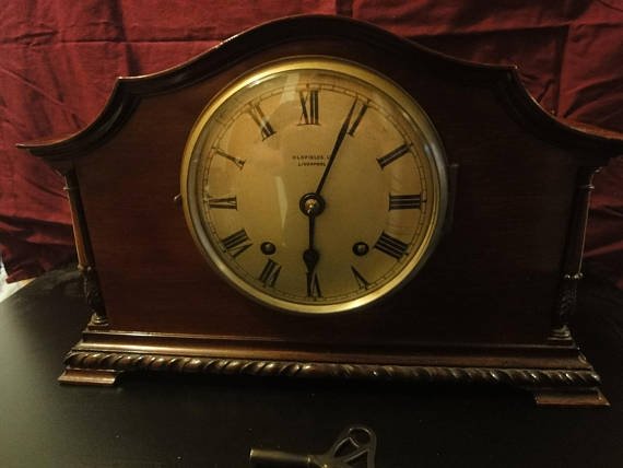Oldfields of Liverpool Mahogany Mantle Clock circa 1930 art deco working! with key