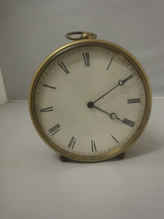 Round Brass 1940s Mantle Clock with white face working height= 13cm