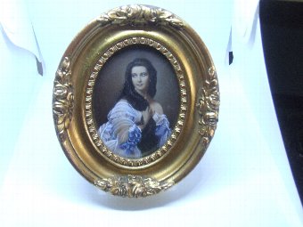  Miniature Portrait Painting of a Beautiful Woman in Period Costume