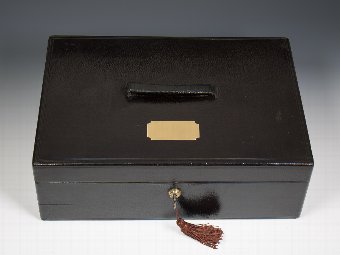 Antique #9386 An Asprey Victorian Black Leather Documents Despatch Box  