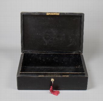 Antique #9710 WICKWAR & CO. A Large Victorian Black Leather Dispatch Box
