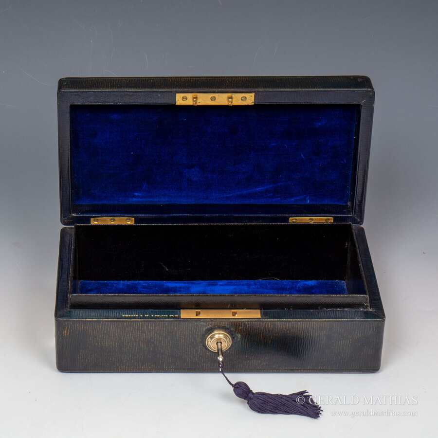 Antique #10057. Wickwar & Co. A Small Late Victorian Dark Blue Leather Personal Despatch Box.