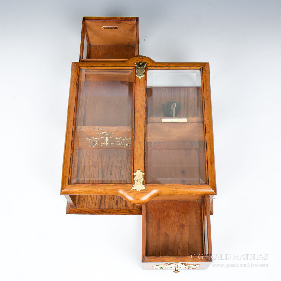 Antique #9909 An Edwardian Oak & Glass Counter-Top Display Cabinet .