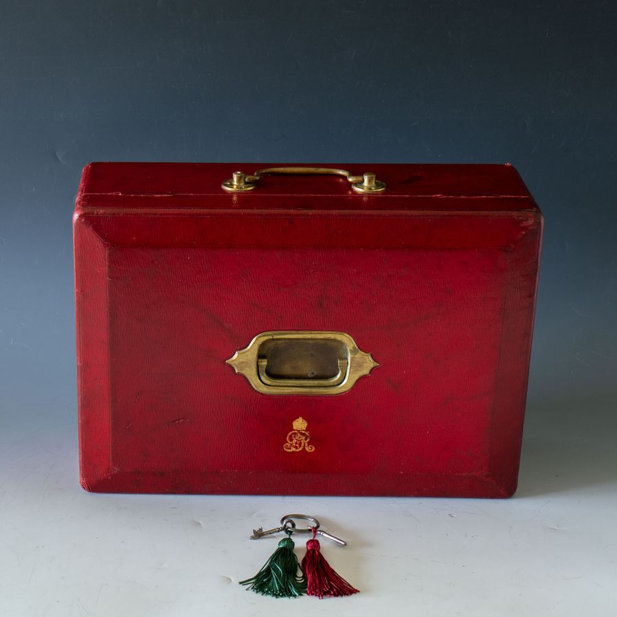 Antique #10155 A George V Red Leather Despatch Box + A George VI Tan Cowhide Attach Case, Property Of Sir William Strang GCB GCMG MBE