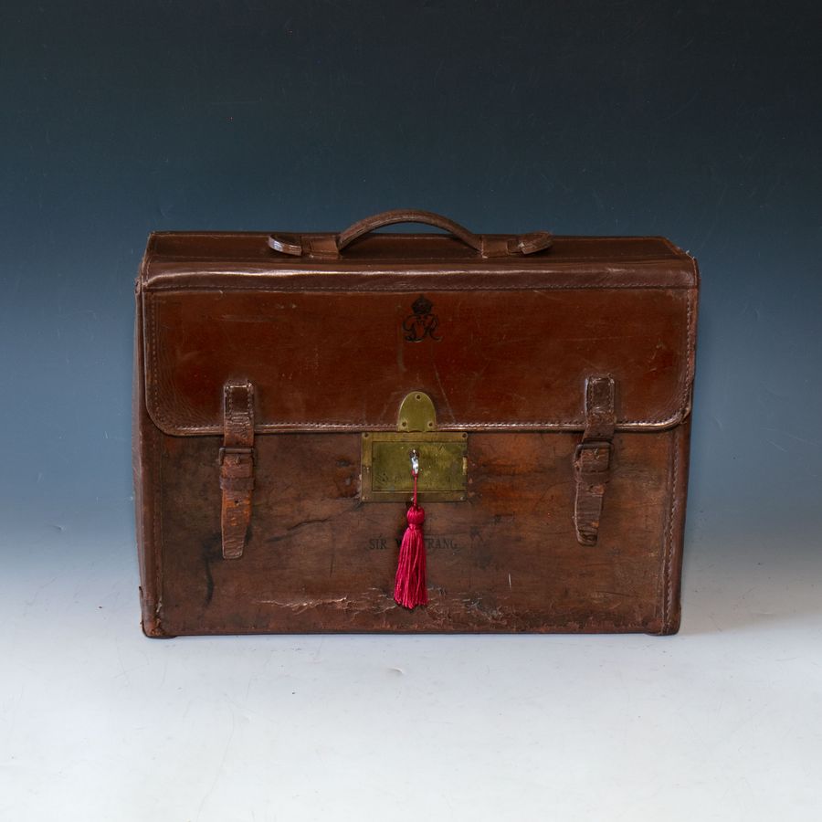 Antique #10155 A George V Red Leather Despatch Box + A George VI Tan Cowhide Attach Case, Property Of Sir William Strang GCB GCMG MBE