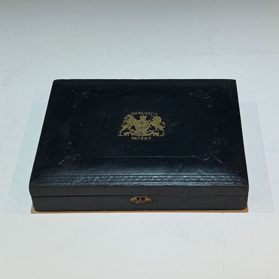 #10186 Her Majesty’s Letters Patent Victorian Black Leather Clad Documents Box C1880