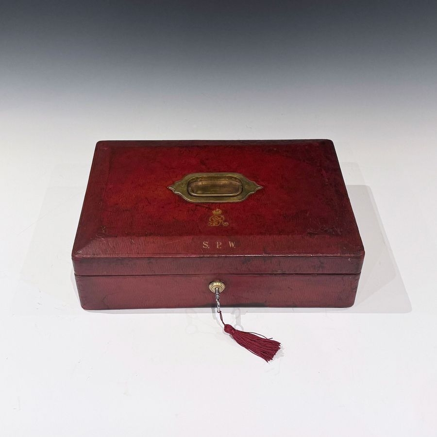 Antique #10187 A George V Red Leather Clad Despatch Box. Sydney Perivale Waterlow