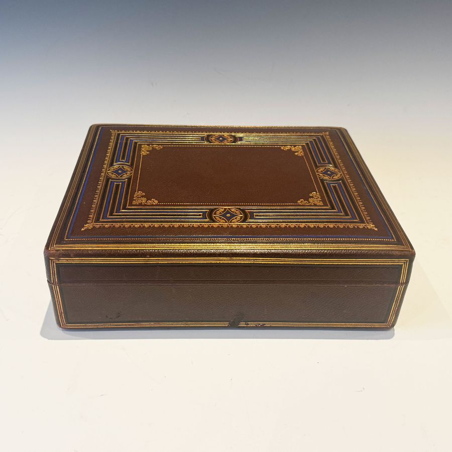 Antique #10191 An Attractive Edwardian Tooled Leather Writing Box