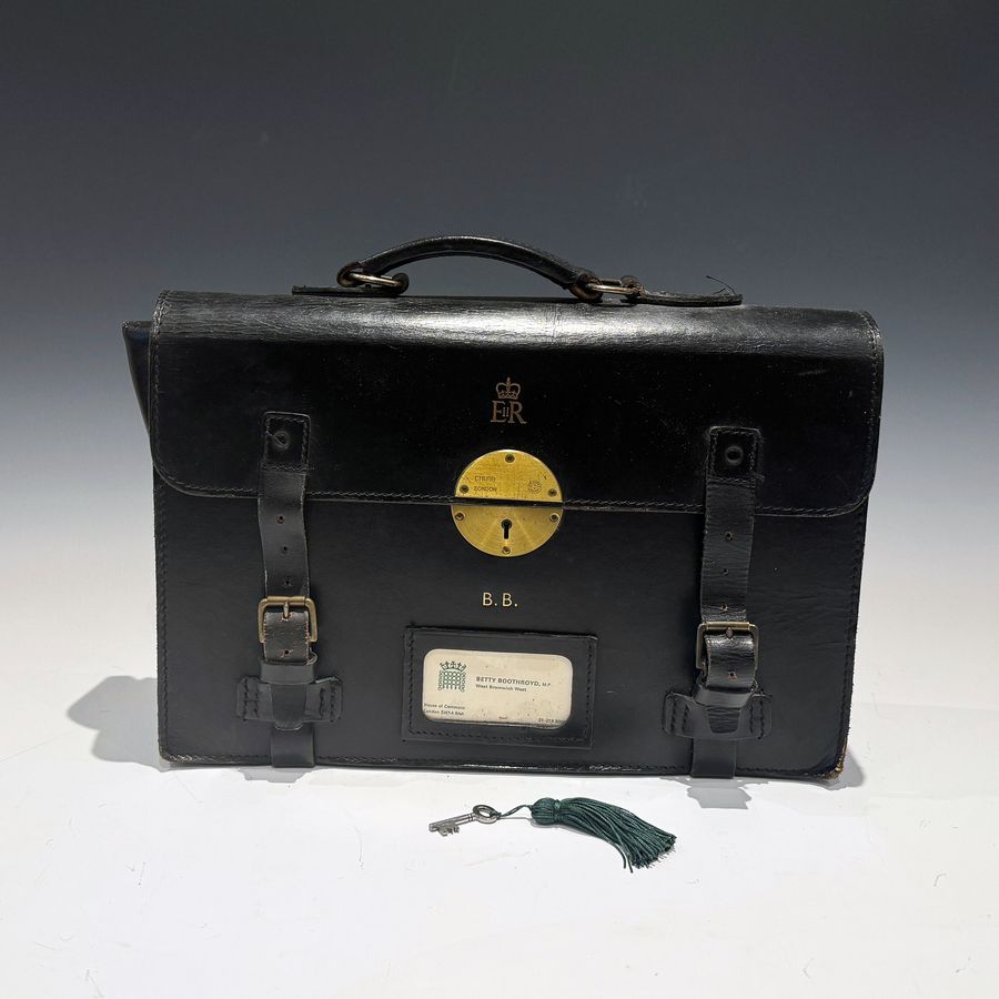 Antique 10192 Betty Boothroyd Her Black Leather House of Commons Briefcase.