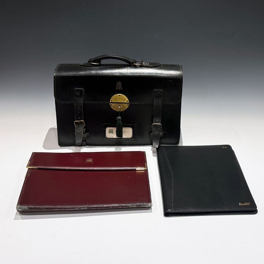 Antique 10192 Betty Boothroyd Her Black Leather House of Commons Briefcase.