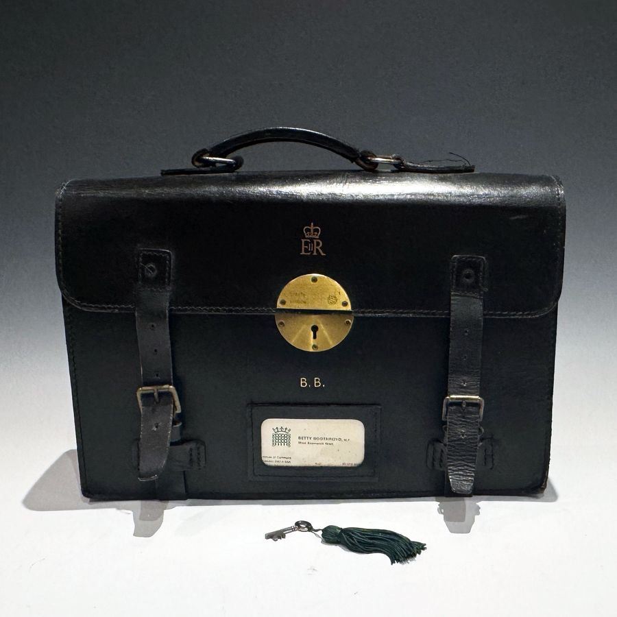 Antique 10192 Betty Boothroyd Her Black Leather House of Commons Briefcase.