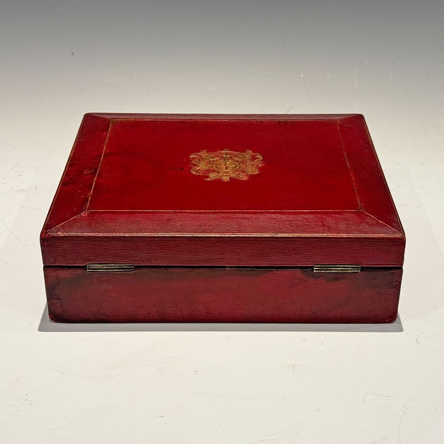 Antique #10198 An Early 20th Century Wickwar Red Morocco Leather Investiture Box