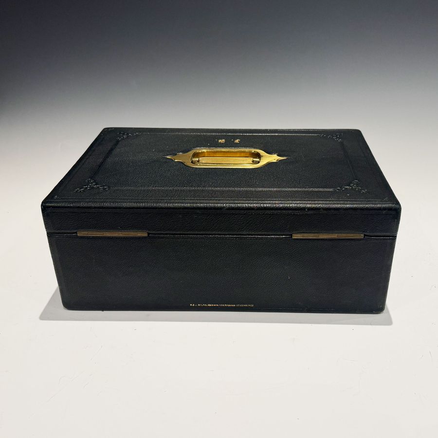 Antique #10195 W.&.J Milne Princes Street Edinburgh An Early 20th Century Pebble Grained Leather Documents Box
