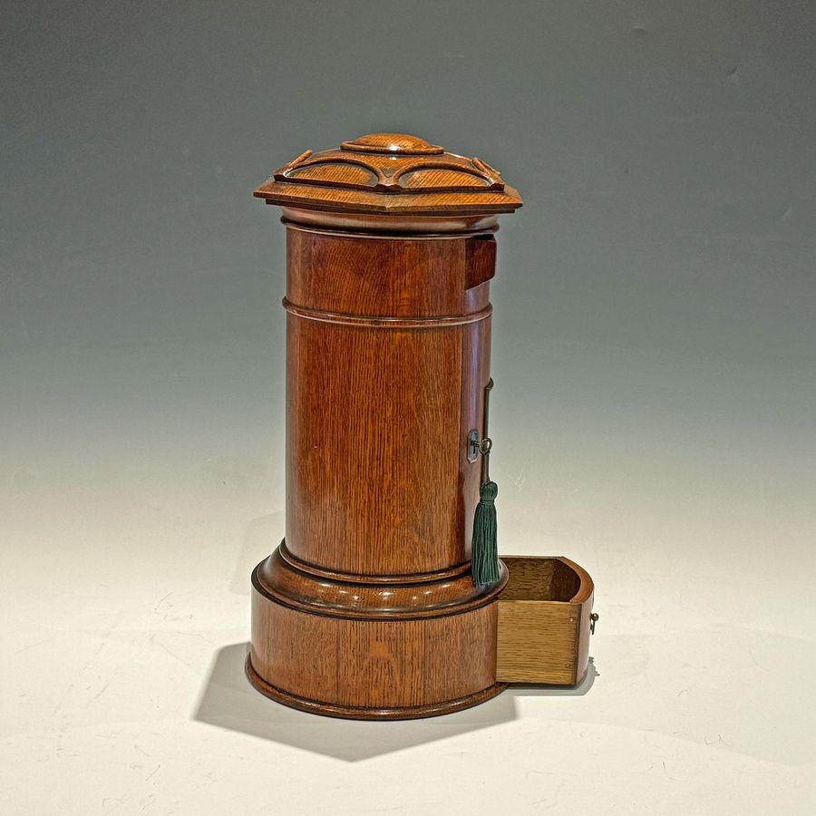 Antique #10203 A Victorian Miniature Oak Country House Pillar Post Box.