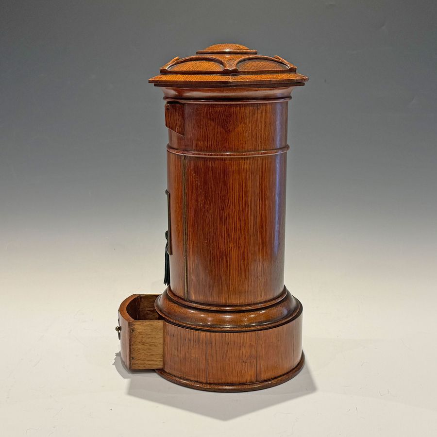 Antique #10203 A Victorian Miniature Oak Country House Pillar Post Box.