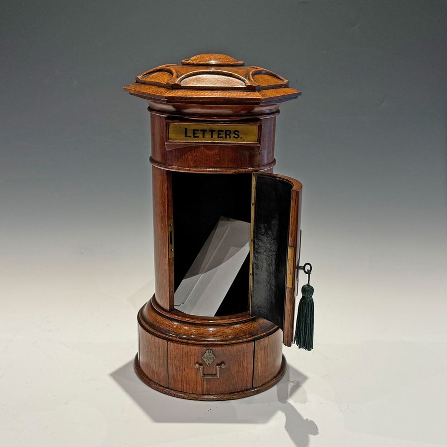 Antique #10203 A Victorian Miniature Oak Country House Pillar Post Box.