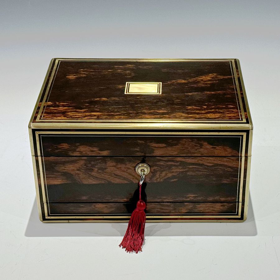 #10202 Toulmin & Gale Victorian Brass Edged Coromandel Jewellery Box.