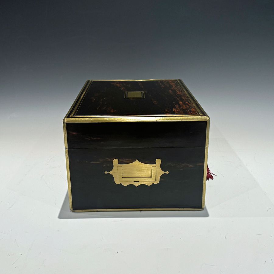 Antique #10202 Toulmin & Gale Victorian Brass Edged Coromandel Jewellery Box.