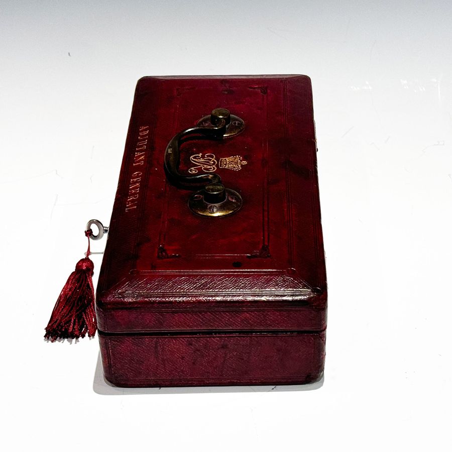 Antique #10206 A small Mid Victorian Red Morocco Leather Despatch Box