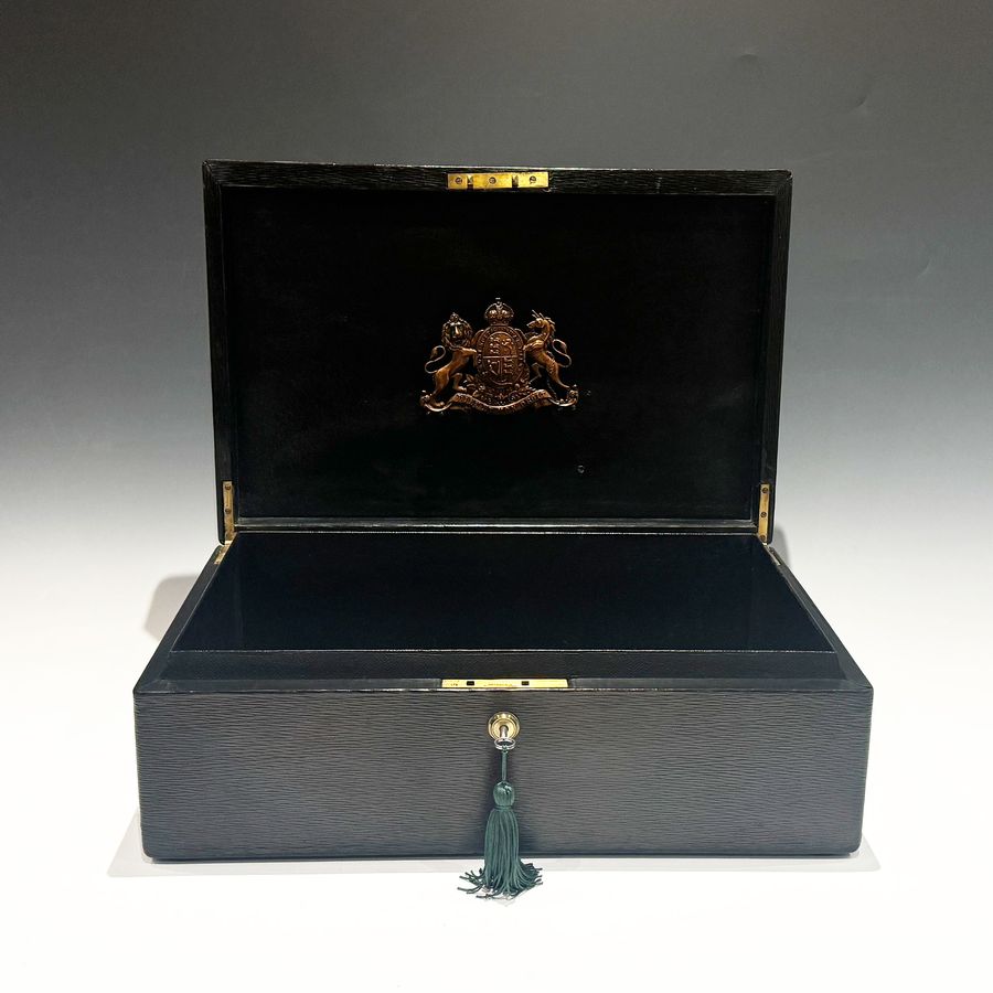 Antique #10209 A Victorian Grained Leather Despatch Documents Box