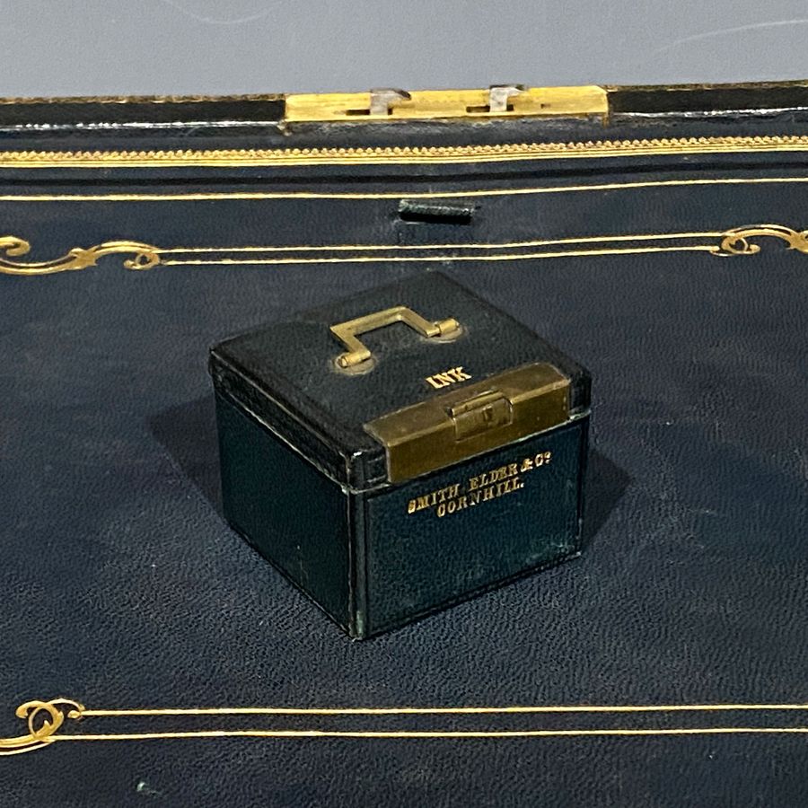 Antique #10125 A Very Fine Victorian Green Embossed Grained Leather Combined Writing & Jewellery Box.