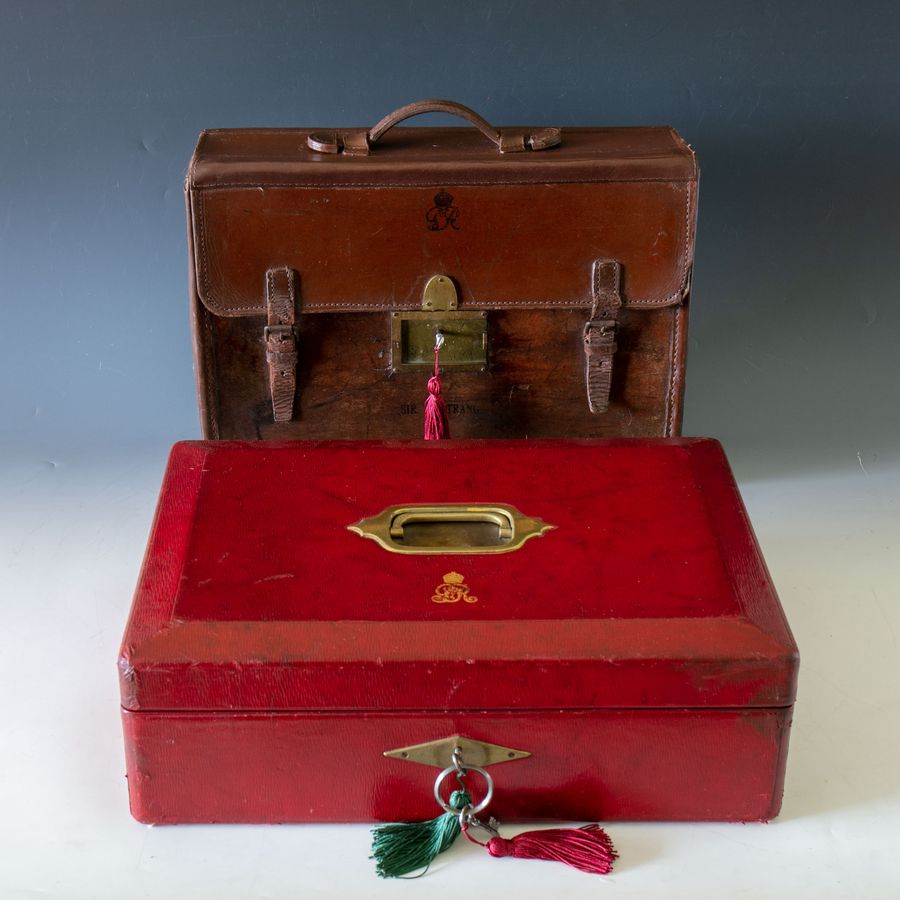 #10155 A George V Red Leather Despatch Box + A George VI Tan Cowhide Attach Case, Property Of Sir...