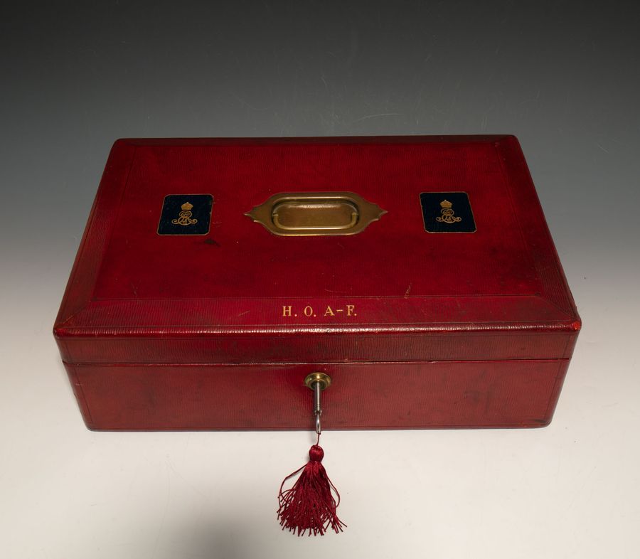 Antique #10159. An Edward VII ‘Wickwar’ Red Morocco Leather Despatch Box (Secretary of State for War)