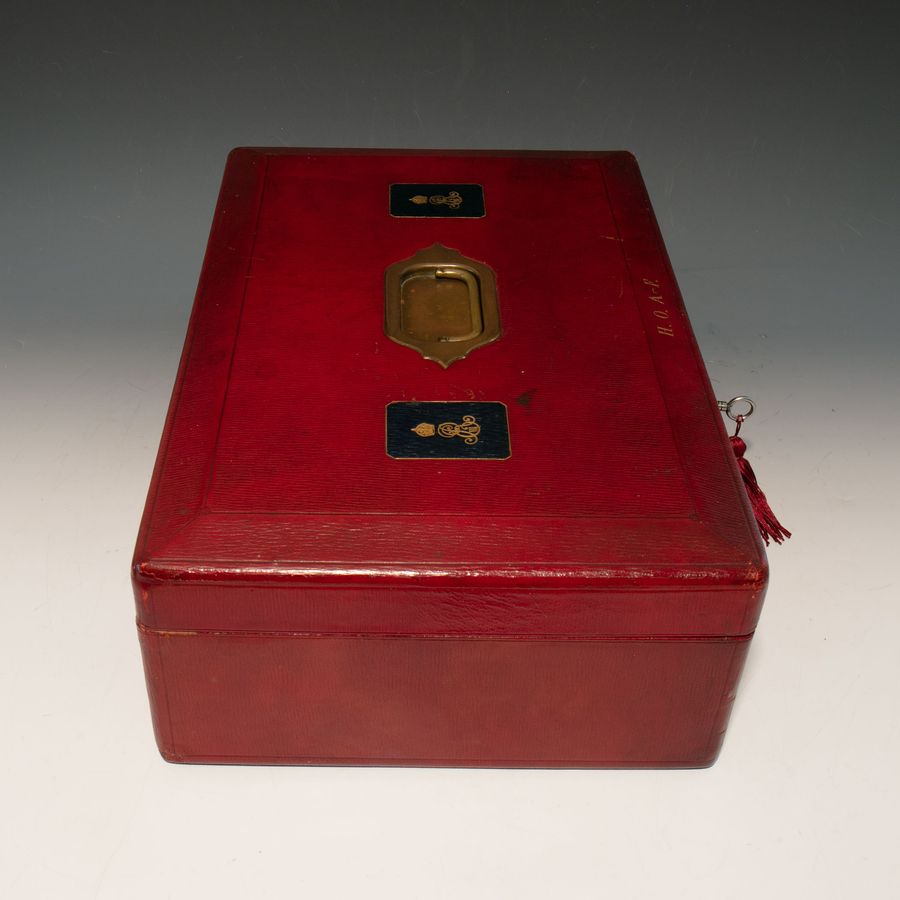 Antique #10159. An Edward VII ‘Wickwar’ Red Morocco Leather Despatch Box (Secretary of State for War)