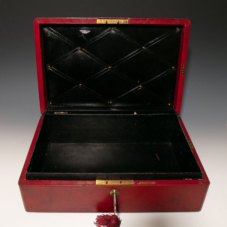 Antique #10159. An Edward VII ‘Wickwar’ Red Morocco Leather Despatch Box (Secretary of State for War)