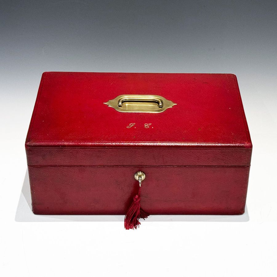 #10219 A 1920’s Red Leather Covered Documents Writing Box