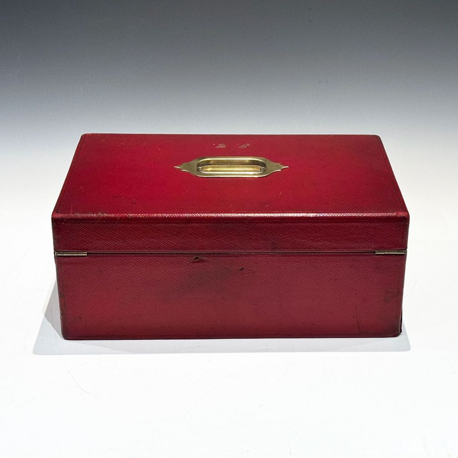 Antique #10219 A 1920’s Red Leather Covered Documents Writing Box