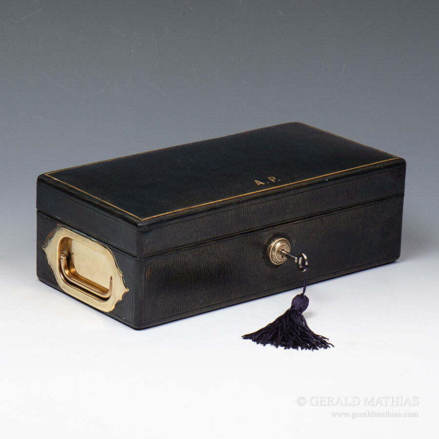 Antique #10057. Wickwar & Co. A Small Late Victorian Dark Blue Leather Personal Despatch Box.
