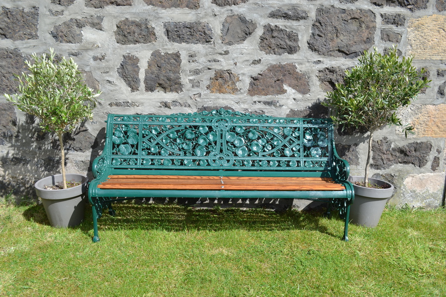 Victorian Coalbrookdale Cast Iron & Oak Nasturtium Pattern Garden Seat Bench, C 1870