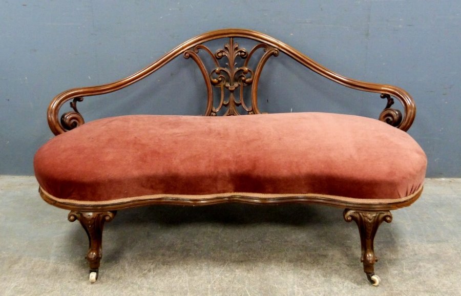 Antique 19th Century Mahogany And Upholstered Shaped Top Two