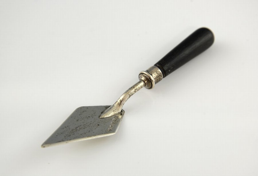 Antique Victorian silver trowel, with diamond shaped spade and wooden