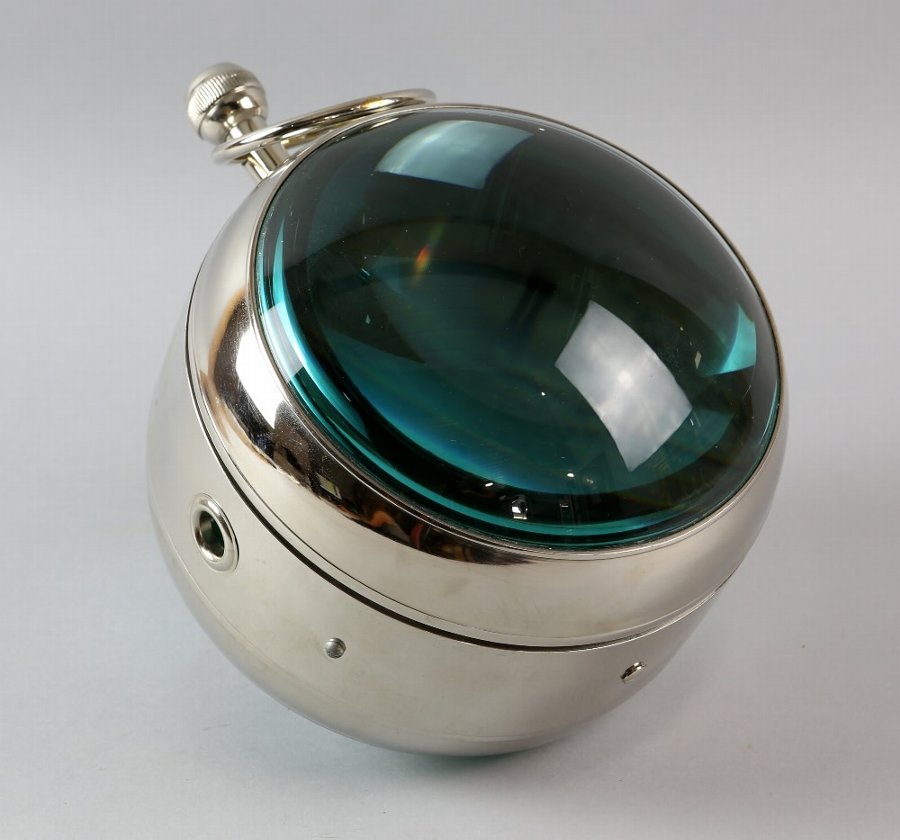 Antique Modern metal mounted magnifying glass ball clock. with Roman