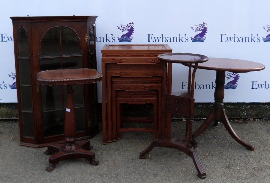 Antique A Reproduction Mahogany Wall Mounted Corner Cabinet Three Occasional Tables And A Nest Of Four Chinese Hardwood Tables 5 Antiques Co Uk