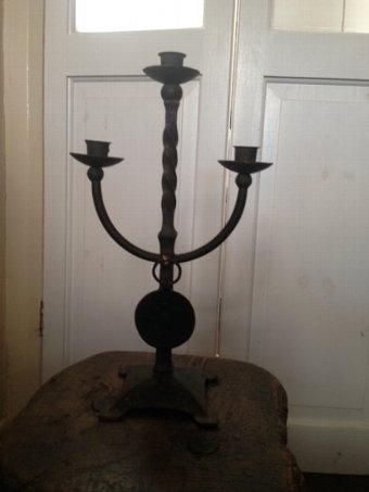 Antique A pair of possibly 18th early 19th century iron Masonic candelabra 