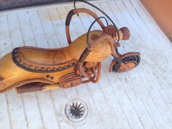 Antique Late 20th century extremely cleverly made wooden model of a motor bike 