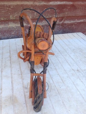 Antique Late 20th century extremely cleverly made wooden model of a motor bike 