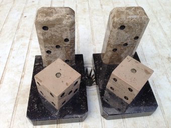 Art-deco marble dice book ends, 10.5cm high by 11cm width by 8cm depth in excellent condition