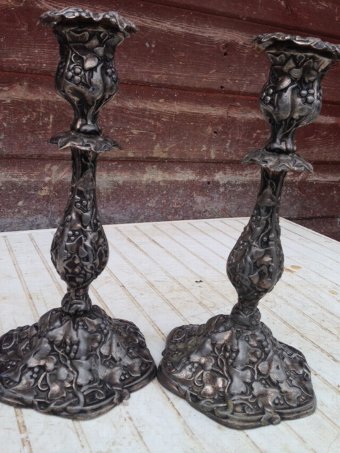 Antique A truly attractive pair of late 19th early 20th century ornately decorated Art-nouveau candle sticks in (vermeil metal alloy) 