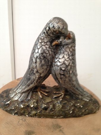 Antique Late 19th early 20th century French plaster figure of two caressing doves, titled Tendresse and signed L.Blanc 