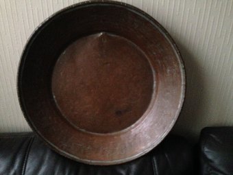 Antique 19th century possibly English 42cm in diameter round copper bowl was an authentic kitchen utensil  