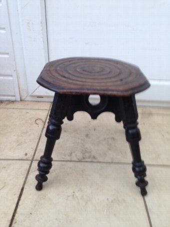Antique A quite rare and extremely charming 31cm by 27cm black stained French/possibly Dutch early 18th century oak pegged 4-legged provincial cavalier foot stool. 